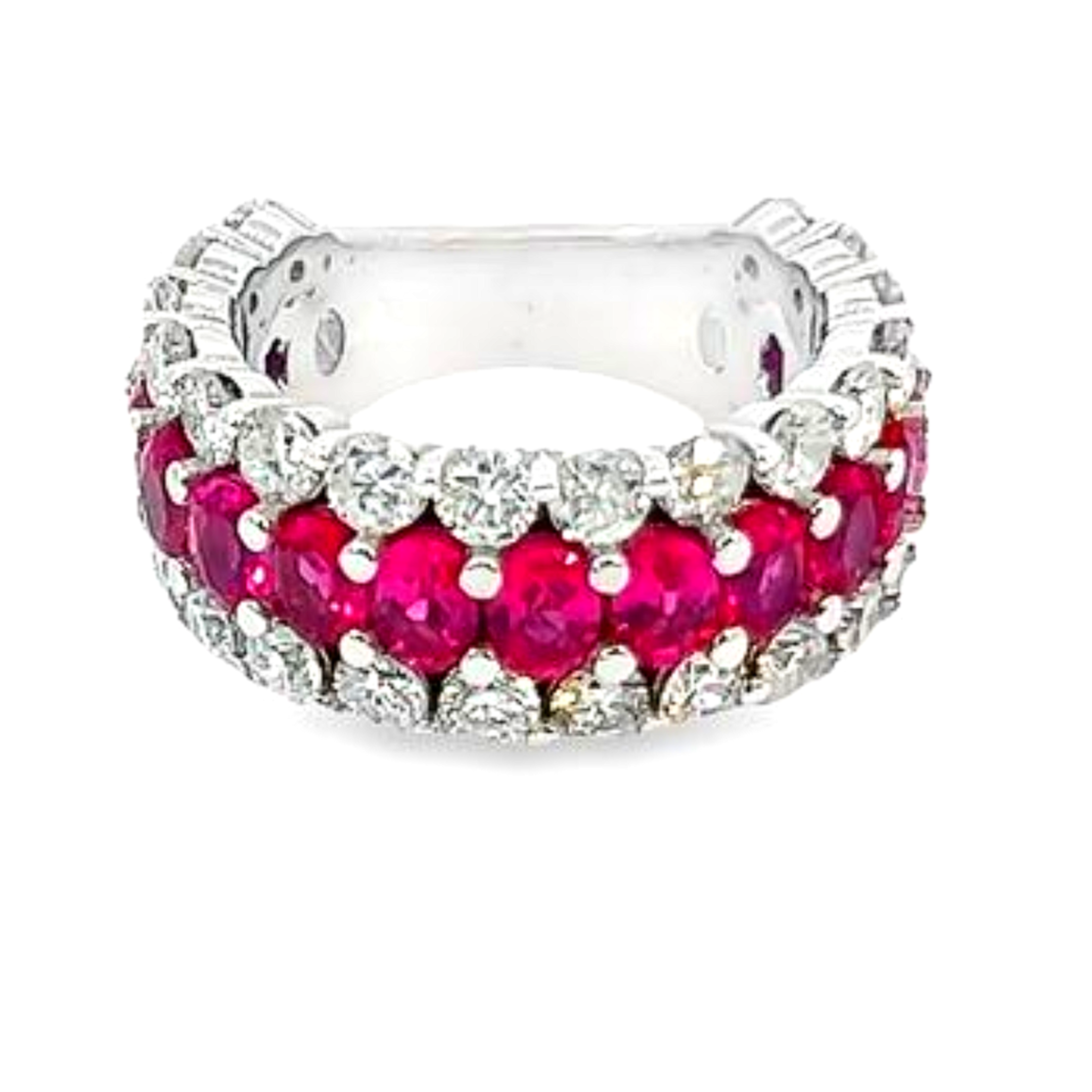 14K White Gold Diamond & Ruby Round-Cut Ring (2.50 ct Diamond + 8.10 ct Ruby)