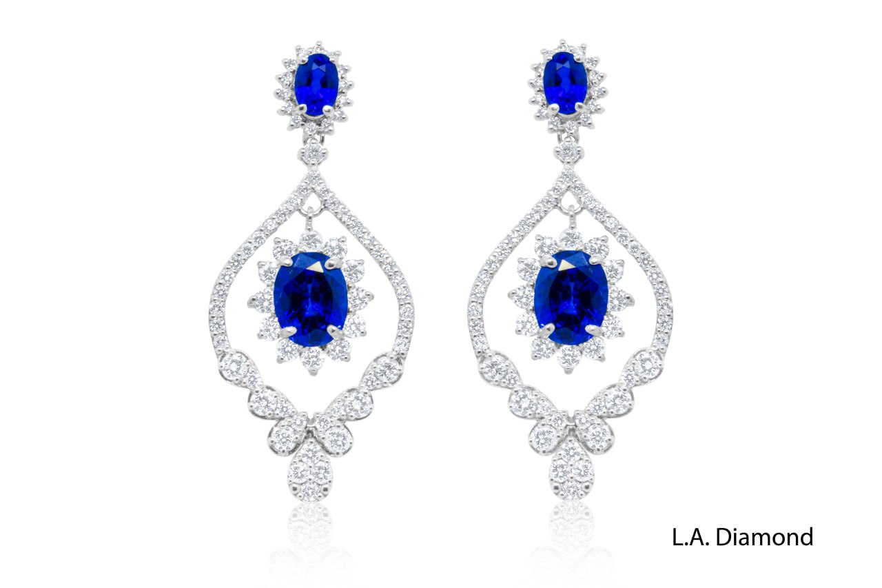 14K White Gold Diamond & Sapphire Chandelier Earrings (2.33 ct)