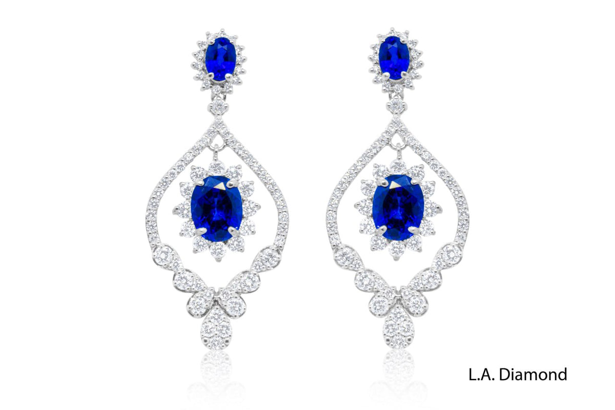 14K White Gold Diamond & Sapphire Chandelier Earrings (2.33 ct)