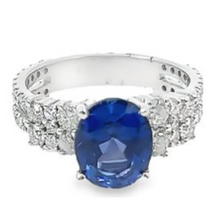 14K White Gold Diamond & Sapphire Ring (2.79 ct Diamond + 3.45 ct Sapphire)