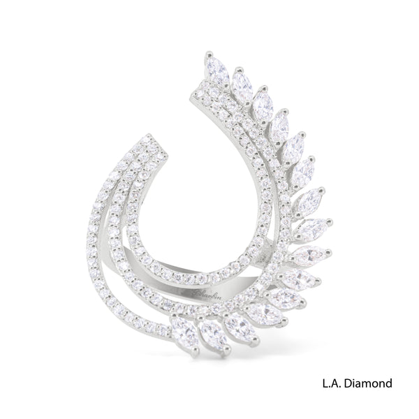 14K White Gold Elegant Feathered Diamond Ring (1.29 ct)