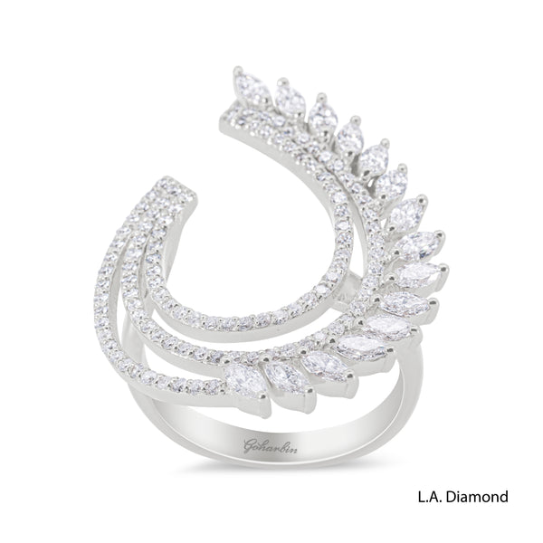 14K White Gold Elegant Feathered Diamond Ring (1.29 ct)