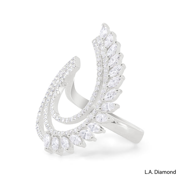 14K White Gold Elegant Feathered Diamond Ring (1.29 ct)