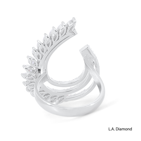 14K White Gold Elegant Feathered Diamond Ring (1.29 ct)