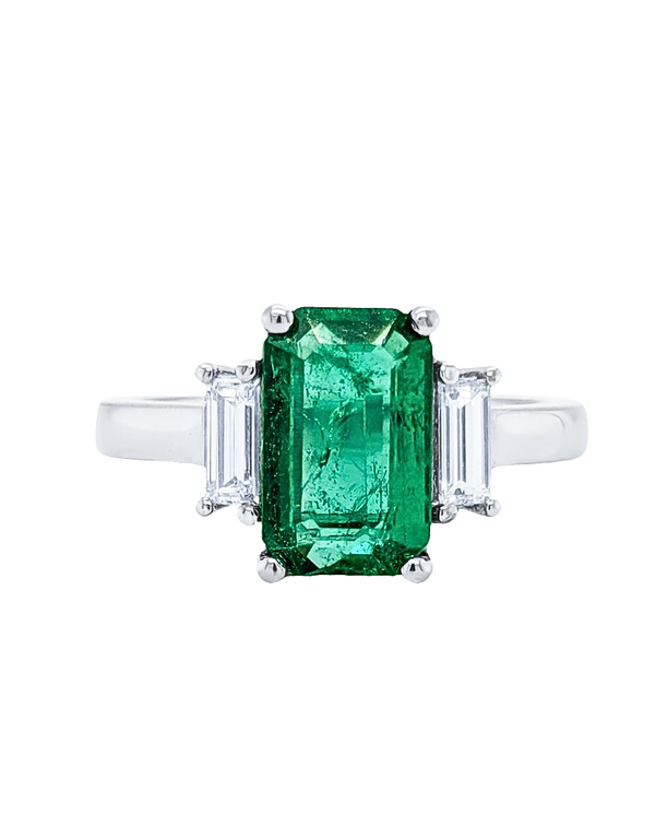 14K White Gold Emerald-Cut Emerald & Diamond Engagement Ring (2.76 CTW)