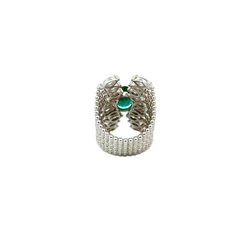14K White Gold Emerald-Cut Gemstone & Diamond Ring