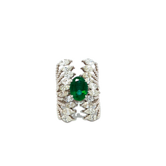 14K White Gold Emerald-Cut Gemstone & Diamond Ring