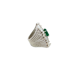 14K White Gold Emerald-Cut Gemstone & Diamond Ring