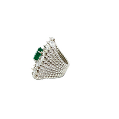 14K White Gold Emerald-Cut Gemstone & Diamond Ring