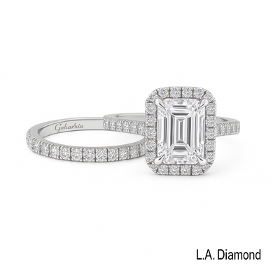 14K White Gold Emerald Cut Diamond Halo Engagement Ring (3.80 ct)