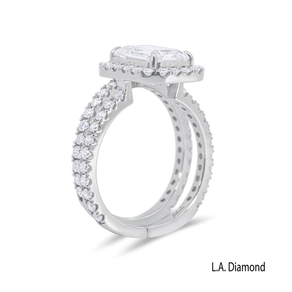 14K White Gold Emerald Cut Diamond Halo Engagement Ring (3.80 ct)