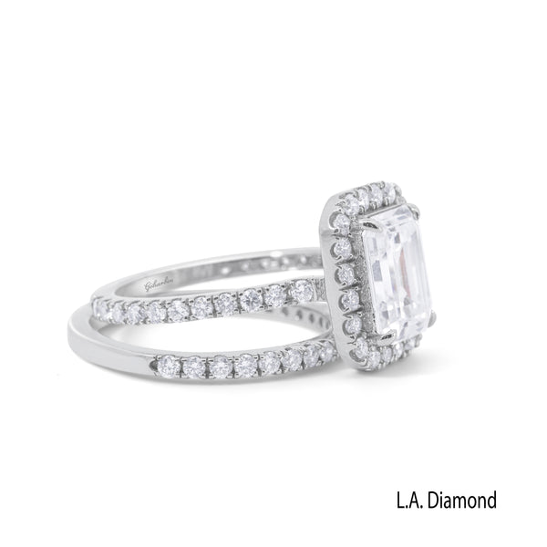 14K White Gold Emerald Cut Diamond Halo Engagement Ring (3.80 ct)