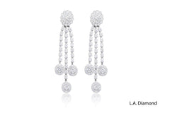 14K White Gold Emerald & Diamond Oval Cut Tassel Dangle Earrings