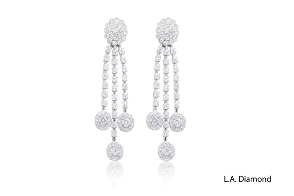 14K White Gold Emerald & Diamond Oval Cut Tassel Dangle Earrings