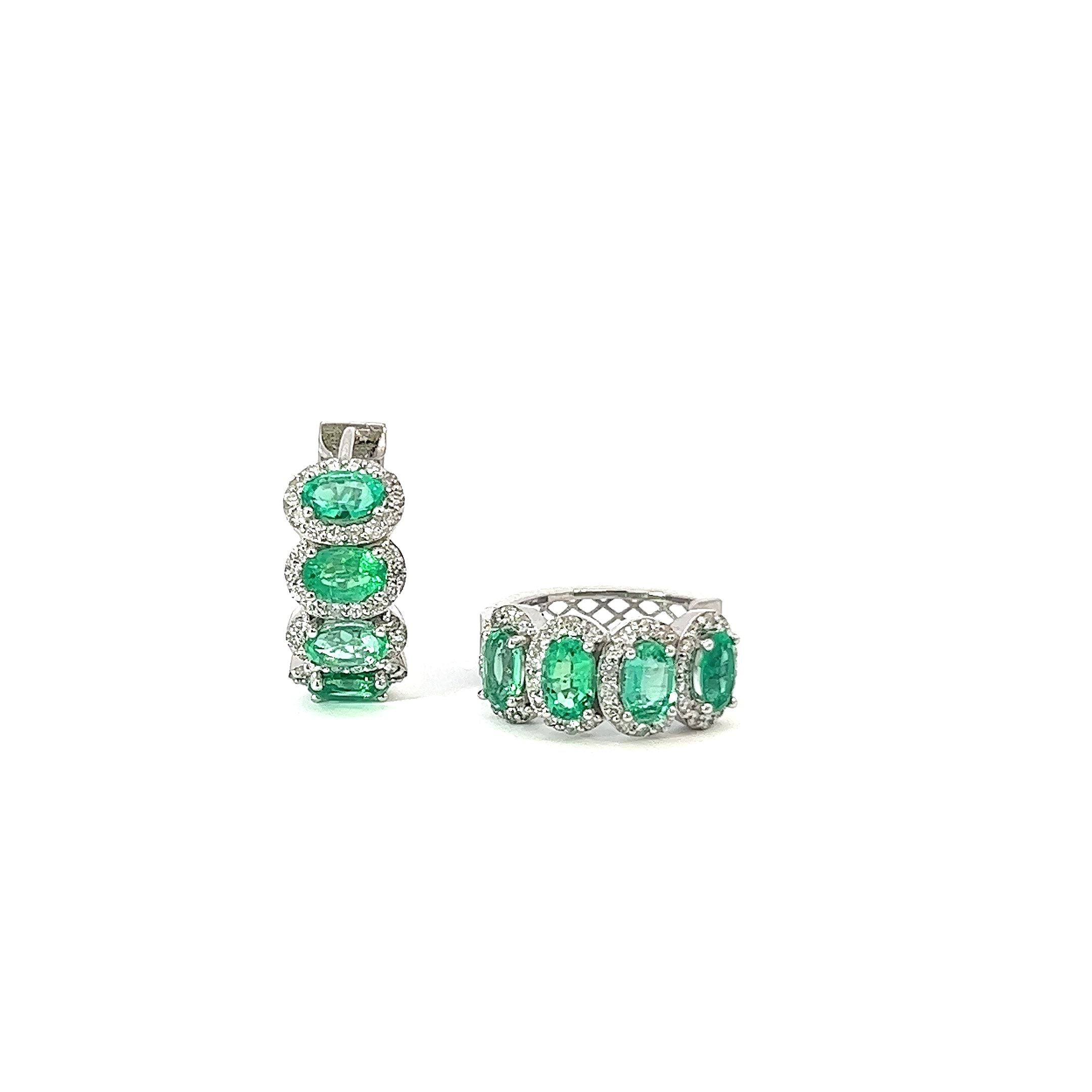 14K White Gold Emerald Hoop Earrings (0.55 ct)