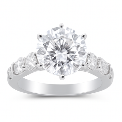 14K White Gold Emerald & Round Diamond Ring (4.06 ct)