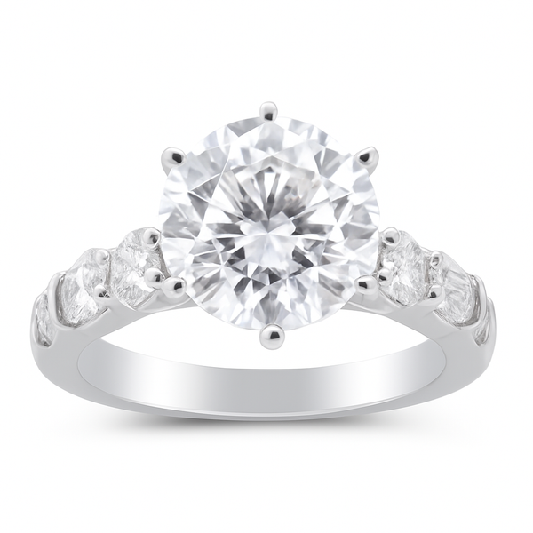 14K White Gold Emerald & Round Diamond Ring (4.06 ct)