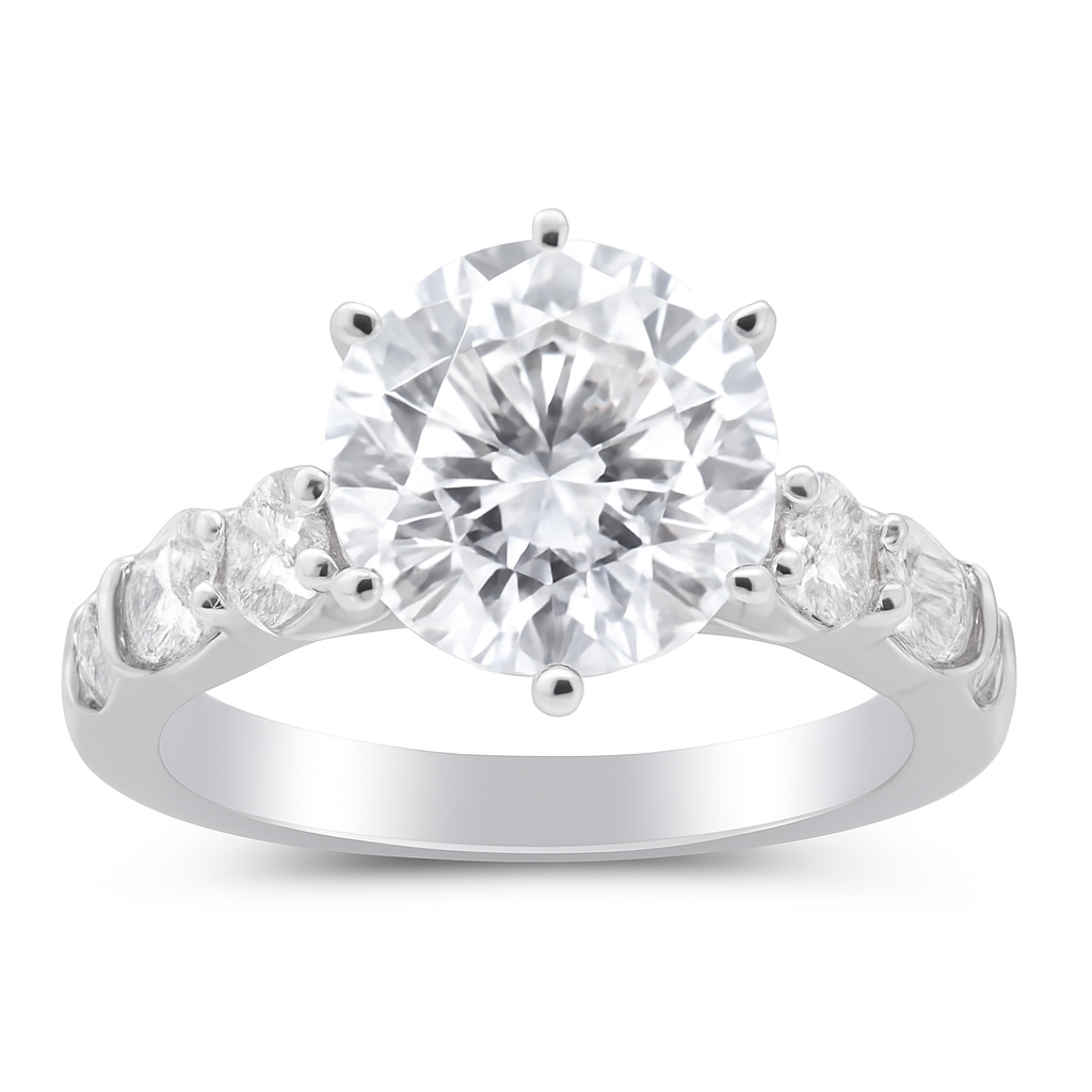 14K White Gold Emerald & Round Diamond Ring (4.06 ct)