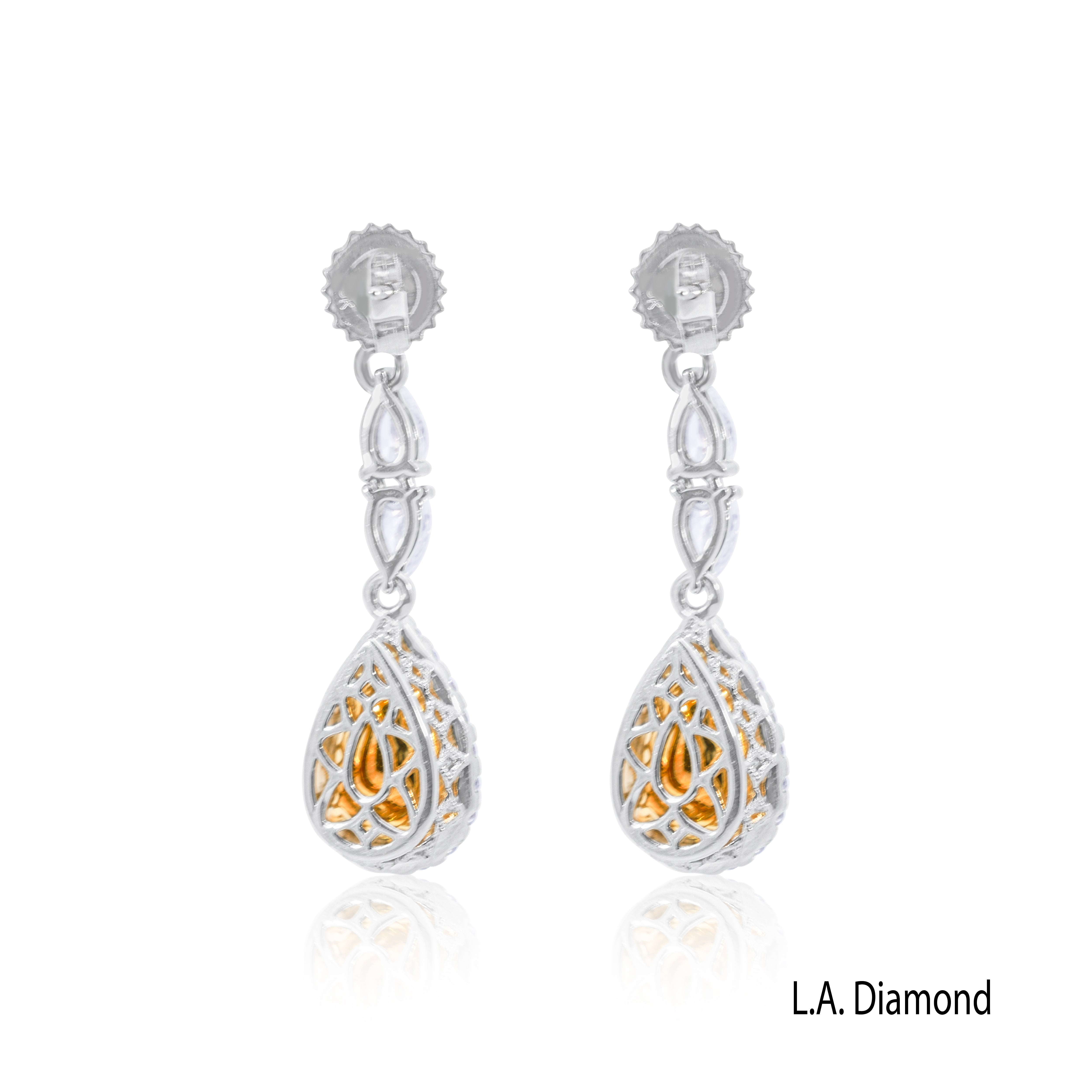 14K White Gold Emerald and Diamond Pear Drop Earrings