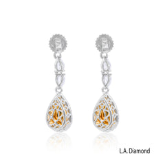 14K White Gold Emerald and Diamond Pear Drop Earrings