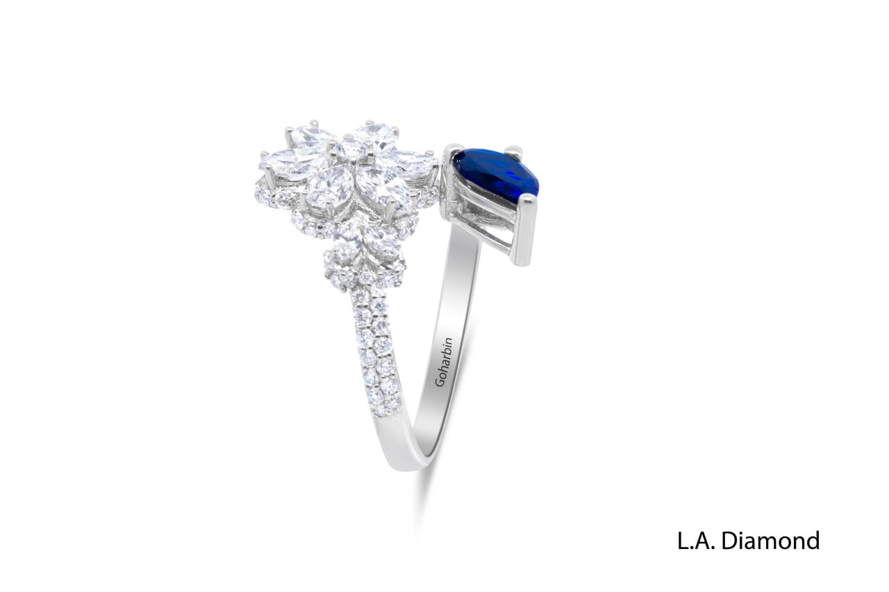 14K White Gold Fancy Diamond & Sapphire Open Ring