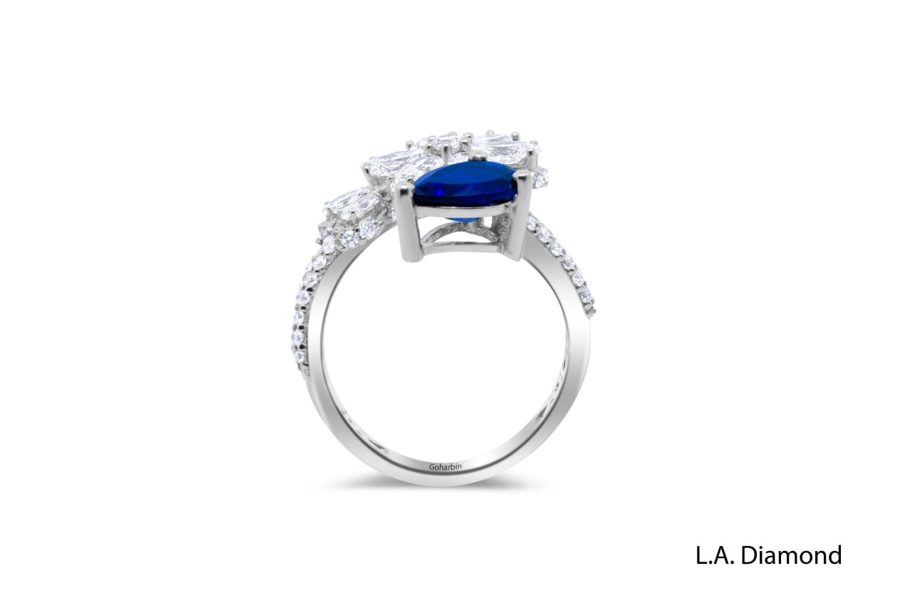 14K White Gold Fancy Diamond & Sapphire Open Ring