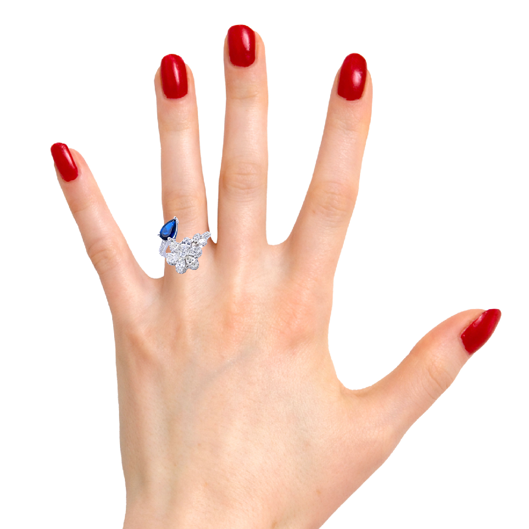 14K White Gold Fancy Diamond & Sapphire Open Ring