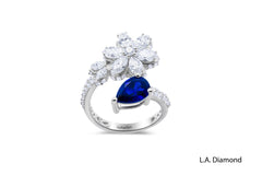 14K White Gold Fancy Diamond & Sapphire Open Ring