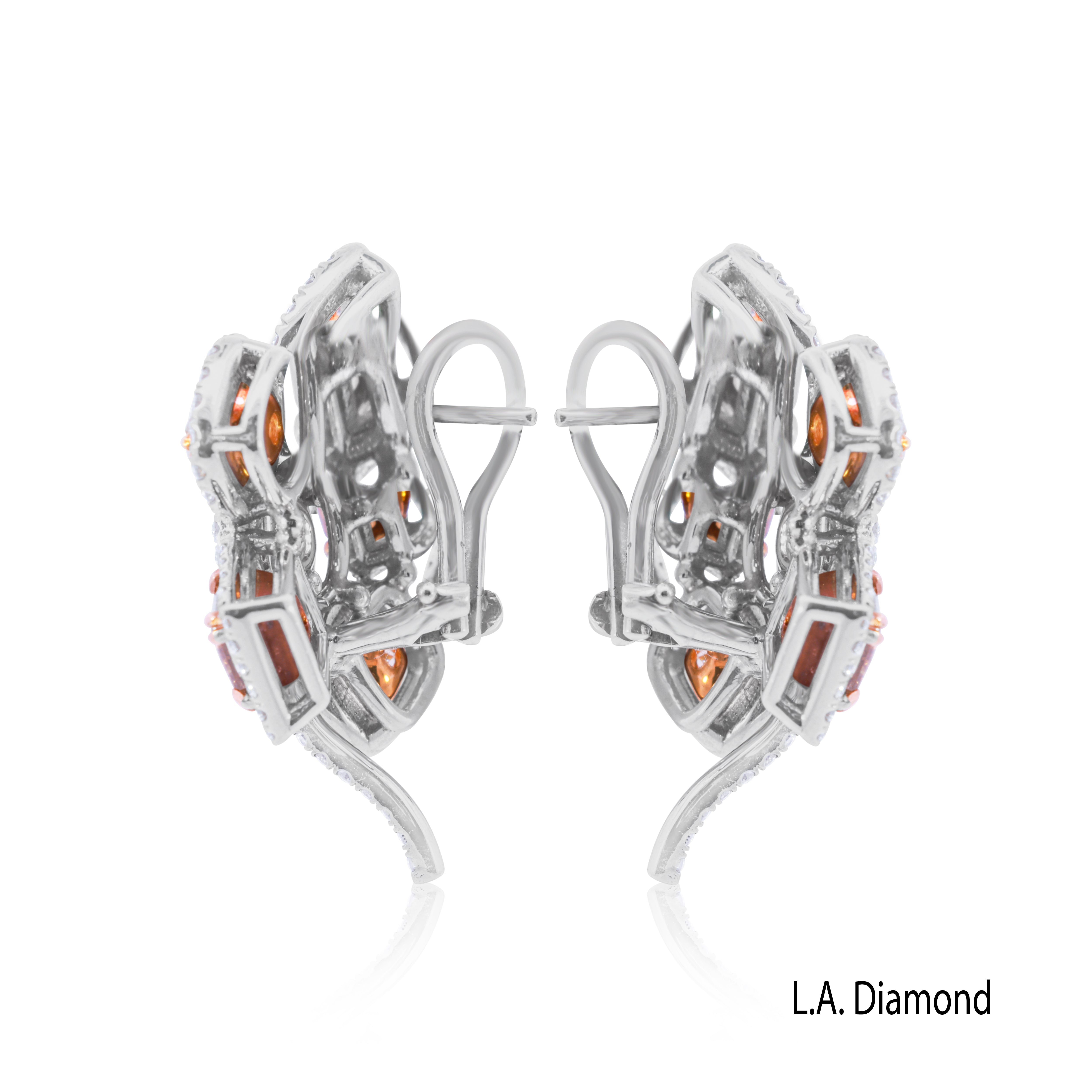 14K White Gold Flower Diamond Multi-Color Stud Earrings