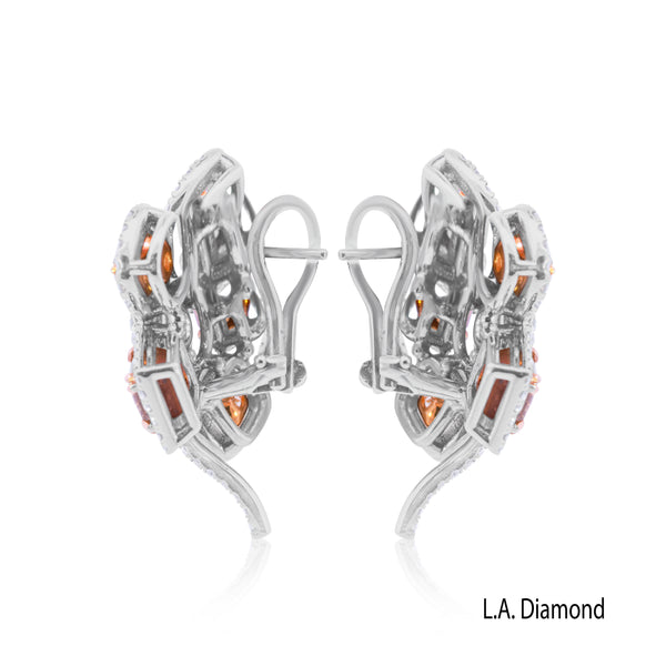 14K White Gold Flower Diamond Multi-Color Stud Earrings
