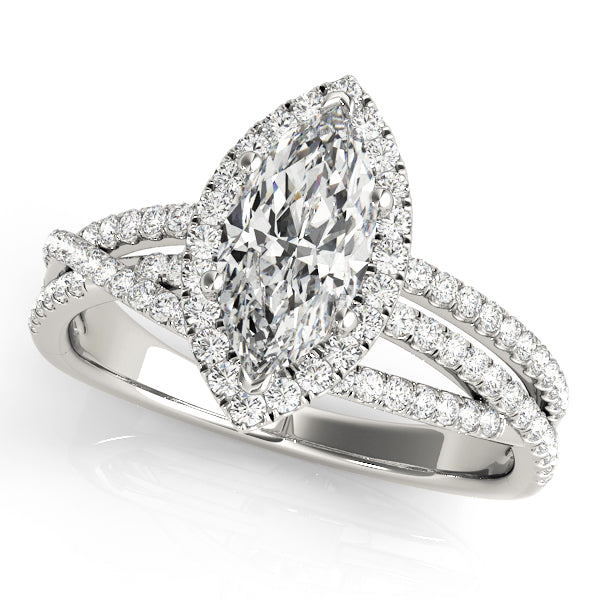 14K White Gold Marquise Halo Split Shank Diamond Engagement Ring (2.10 ct)