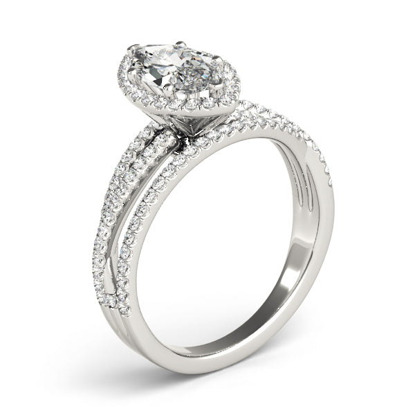 14K White Gold Marquise Halo Split Shank Diamond Engagement Ring (2.10 ct)