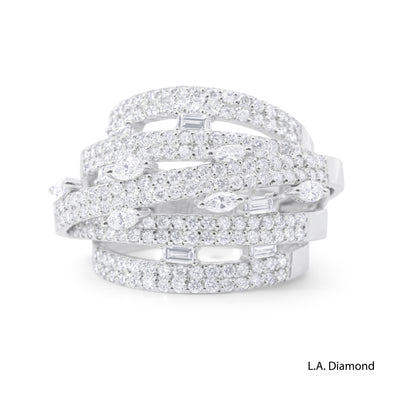 14K White Gold Multi-Cut Cross-Over Diamond Ring (2.15 ct)