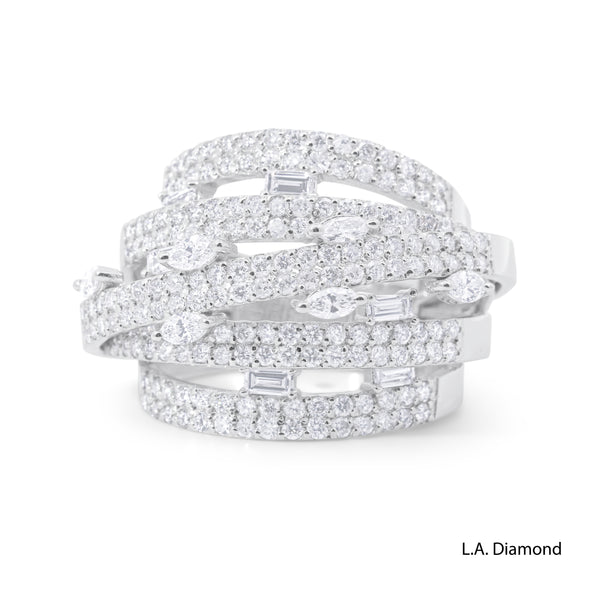 14K White Gold Multi-Cut Cross-Over Diamond Ring (2.15 ct)