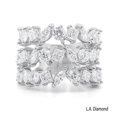 18K White Gold Multi-Cut Cluster Diamond Ring (3.93 ct)