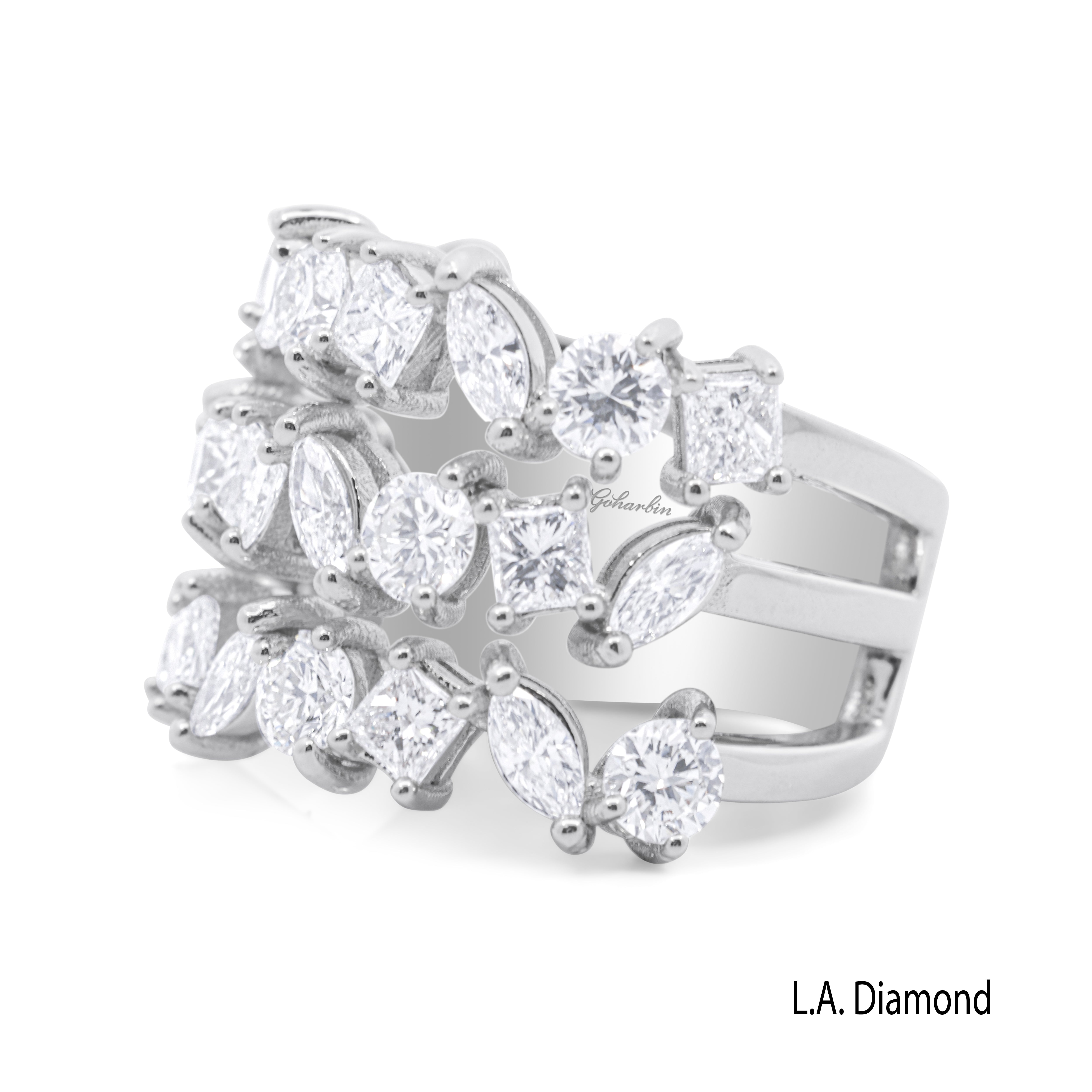 14K White Gold Multi-Cut Diamond Cluster Ring (4.00 ct)