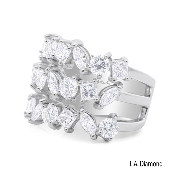 14K White Gold Multi-Cut Diamond Cluster Ring (4.00 ct)