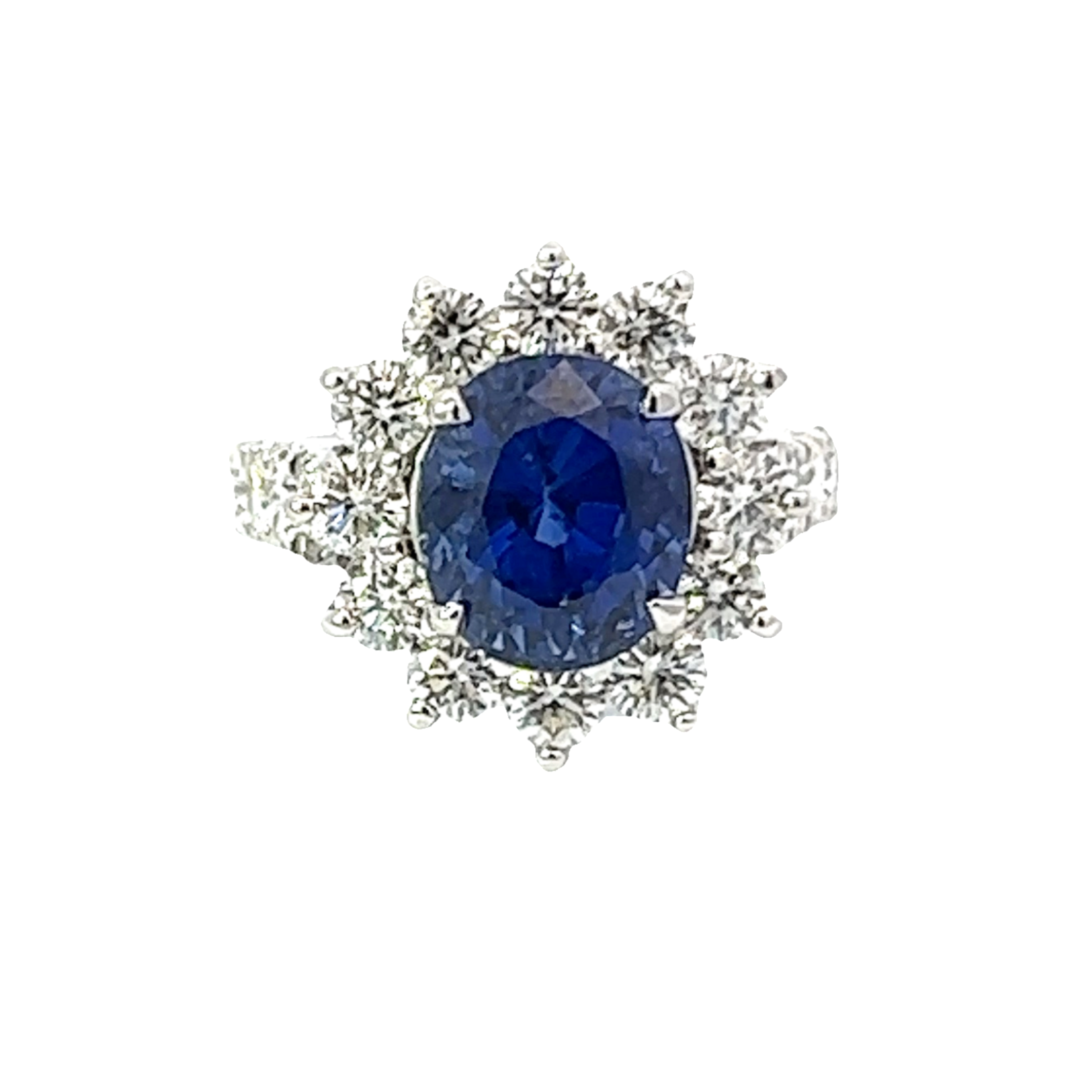 14K White Gold Oval Blue Sapphire & Diamond Ring (2.00 ct + 4.51 ct)