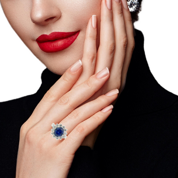 14K White Gold Oval Blue Sapphire & Diamond Ring (2.00 ct + 4.51 ct)