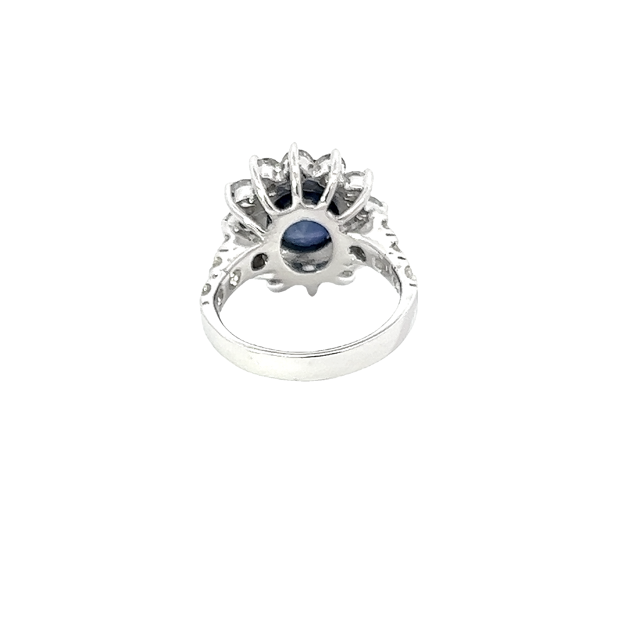 14K White Gold Oval Blue Sapphire & Diamond Ring (2.00 ct + 4.51 ct)
