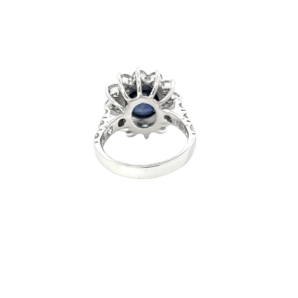 14K White Gold Oval Blue Sapphire & Diamond Ring (2.00 ct + 4.51 ct)
