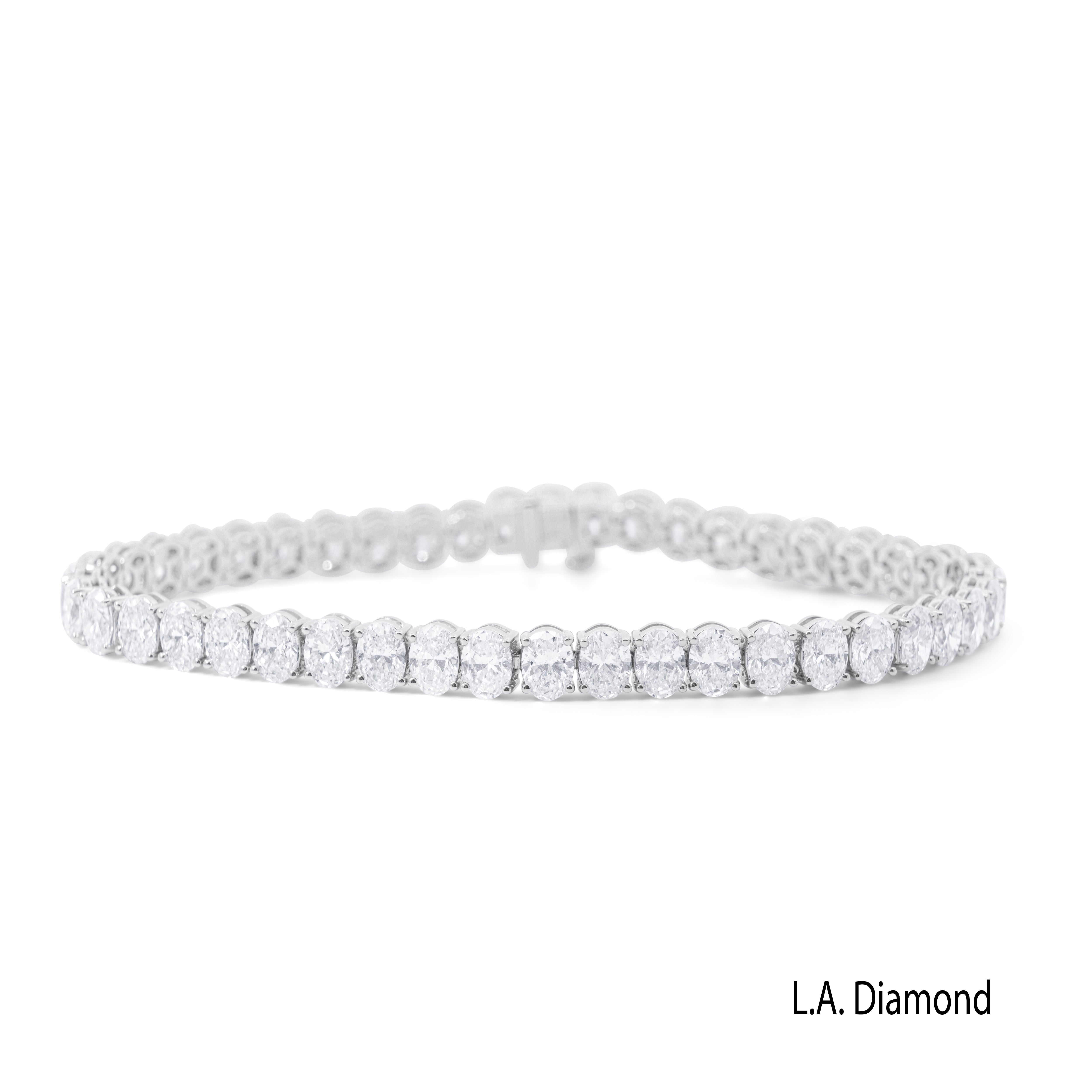 14K White Gold Oval Cut Natural Diamond Tennis Bracelet