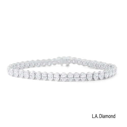 14K White Gold Oval Cut Natural Diamond Tennis Bracelet