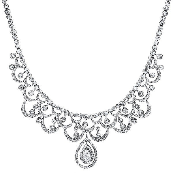 14K White Gold Pear-Shaped Accent Multi Wheat Diamond Necklace (3 ct T.W.)