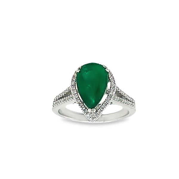 14K White Gold Pear-Shaped Emerald & Diamond Frame Ring (2.58 CTW)