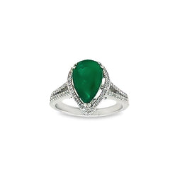 14K White Gold Pear-Shaped Emerald & Diamond Frame Ring (2.58 CTW)
