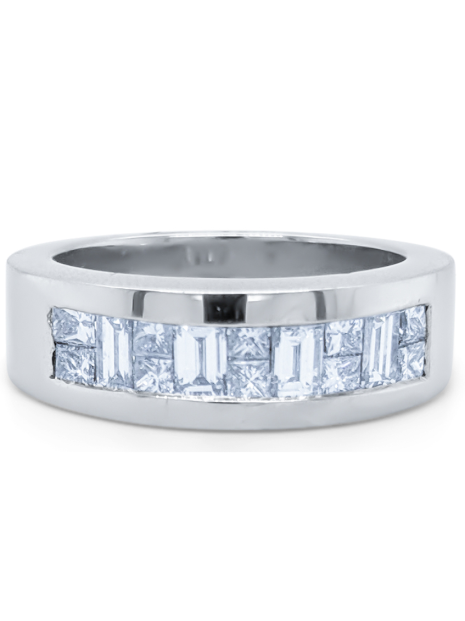 14K White Gold Princess & Baguette Diamond Bezel Wedding Ring (1.10 ct T.W.)