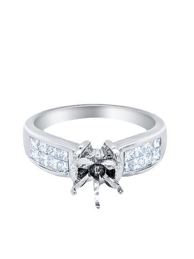 14K White Gold Princess Cut Diamond Semi-Mount Engagement Ring (0.75 ct)