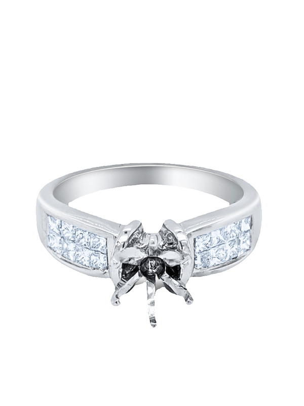 14K White Gold Princess Cut Diamond Semi-Mount Engagement Ring (0.75 ct)