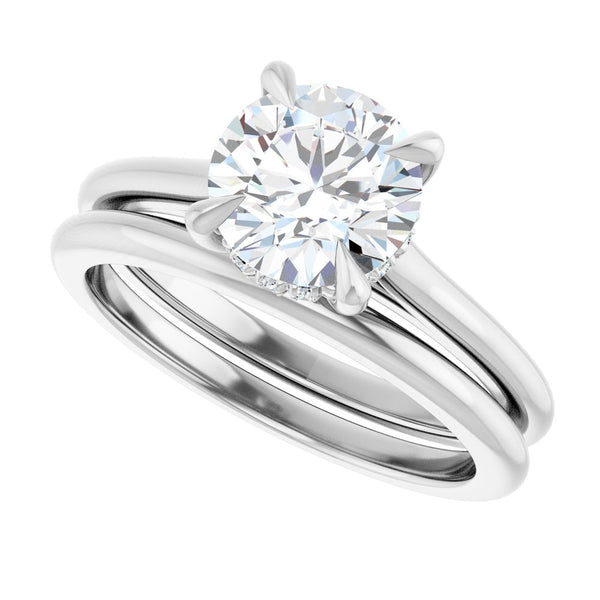 14K White Gold Round Brilliant Cut Solitaire Diamond Engagement Ring with Hidden Halo